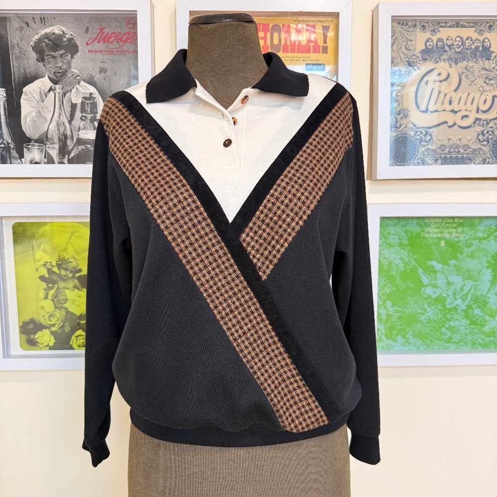 π€ Vintage 90s Collared V-Panel Pullover Sweaterπ€